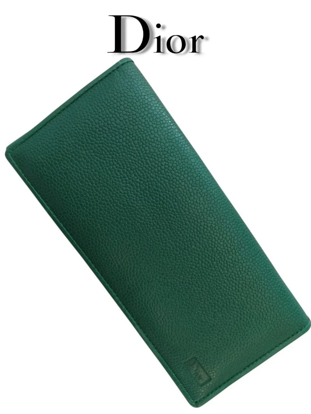 Vintage Christian Dior Green Pebbled Leather Long Wallet Authenticated NWOT